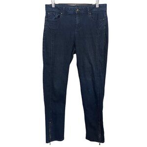 Cache Women's Blue Dark Wash Zipper Ankle Mid Rise Stretch Skinny Jeans Size 10